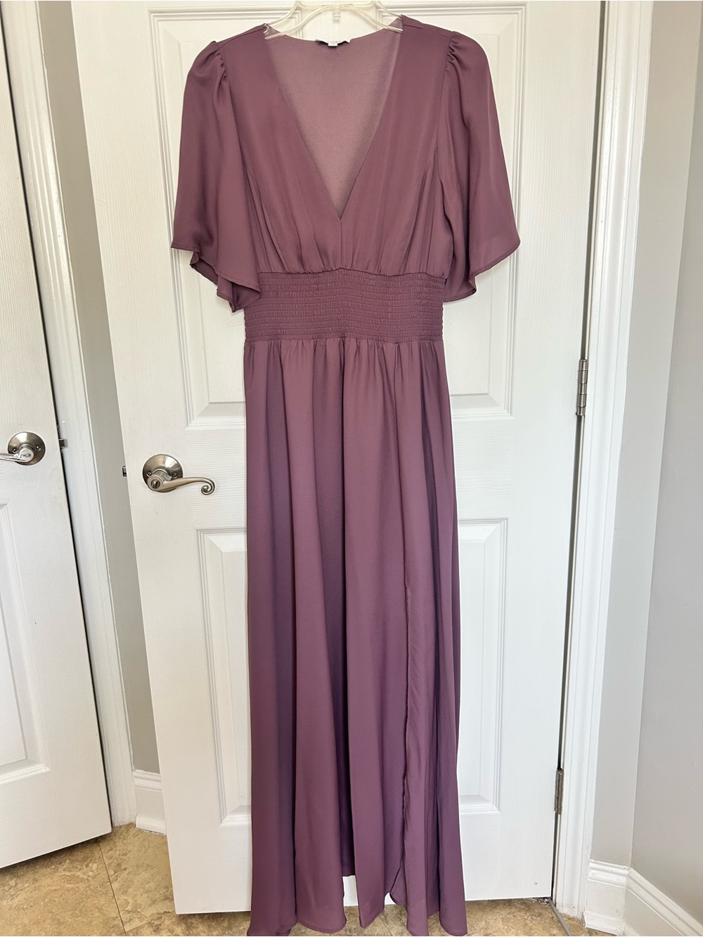 Baltic Born Mauve V-Neck Smocked-Waist Midi Dress